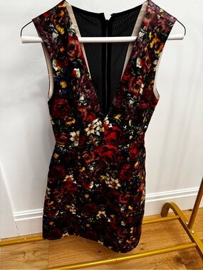 Alice + Olivia Floral Mini Dress in Red, Black, Burgundy - Size 2